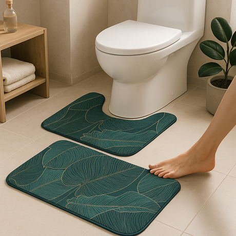 Tropical Leaf Badmatta Set | Mjuk Mikrofiber Absorberande | Halkfri | 2 Delar | Brick by Brick Carvallo