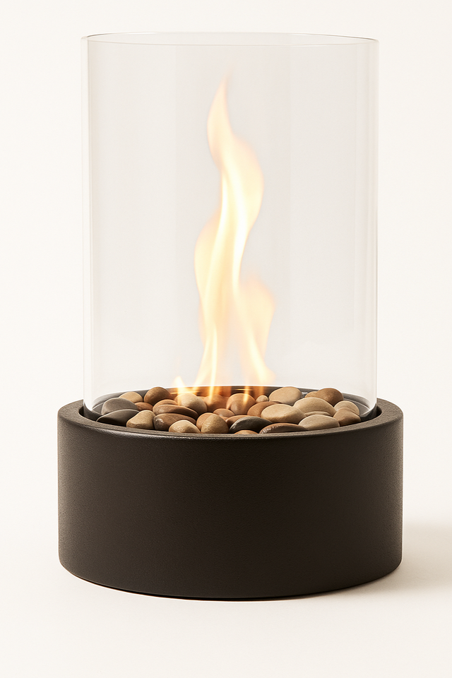 Bärbar flammtablettlykta | Gaskraftad med svart metall och glas | Inomhus- och utomhusambiance Carvallo