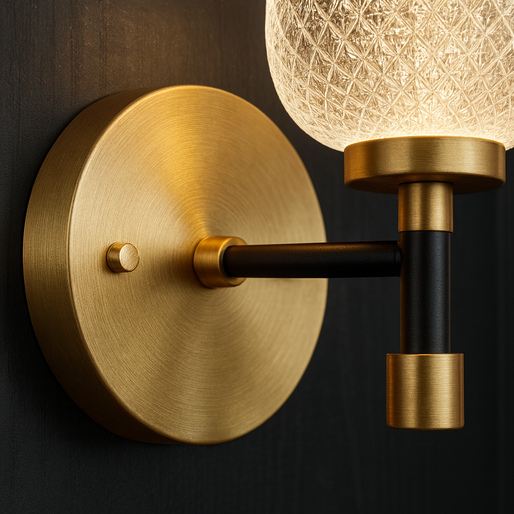 Kristallakrylvägglampa | Elegant väggsconse i mässing | Enkelt ljus | 9.84×6.69 tum | Brick by Brick Carvallo