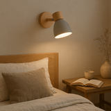 Nordisk Träväggslampa | Kompakt E27-lampa med strömbrytare | Naturligt trä Carvallo