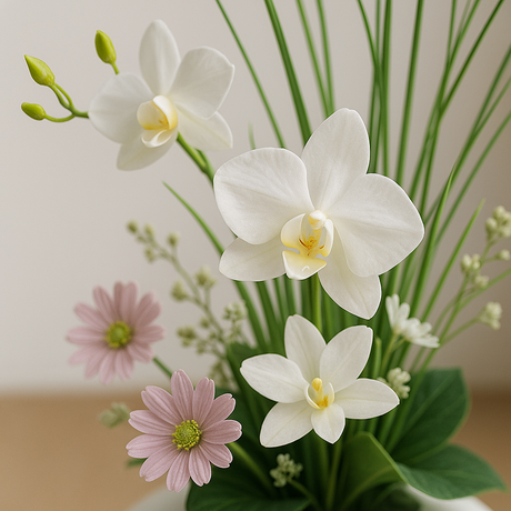 keramisk Duvvase med konstgjorda orkidéer | Modern dekorativ mittpunkt | 12" Symbolisk design | Ingen underhåll Carvallo