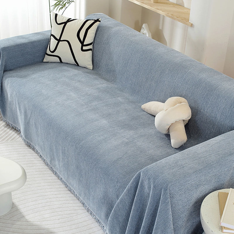 CozyWeave Sofföverdrag i Chenille – Elegant Fiskbensmönster med Dekorativa Tofsar Hemnix