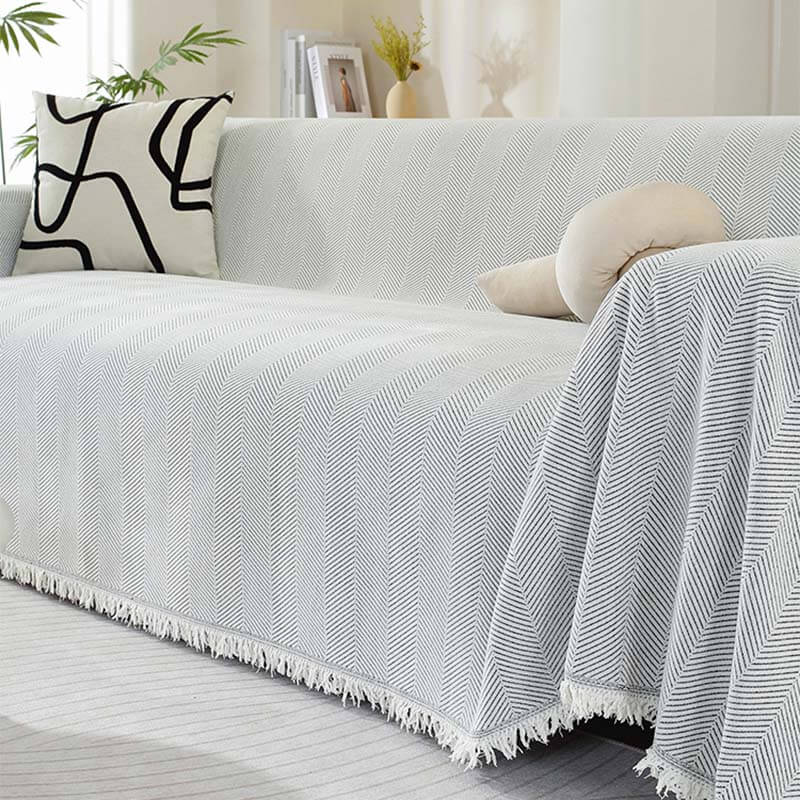 CozyWeave Sofföverdrag i Chenille – Elegant Fiskbensmönster med Dekorativa Tofsar Hemnix