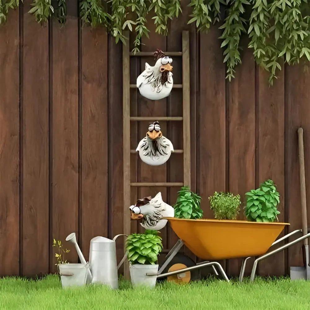 ChickChuckle Skulpturer - Keramiska hönsfigurer för trädgård och staket Carvallo