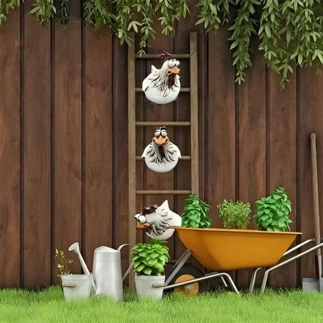 ChickChuckle Skulpturer - Keramiska hönsfigurer för trädgård och staket Carvallo