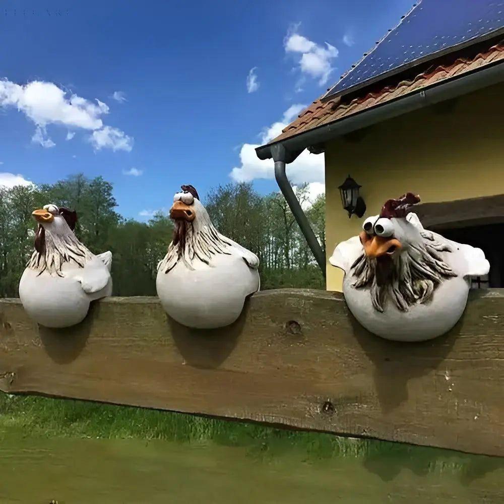 ChickChuckle Skulpturer - Keramiska hönsfigurer för trädgård och staket Carvallo