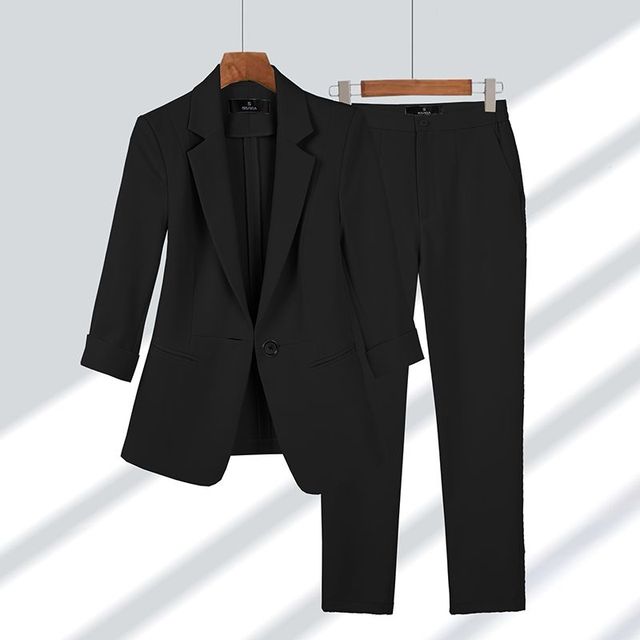 Dam Blazer Set Elegant Skräddarsydd Polyester Elastan