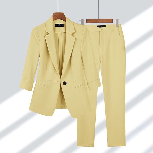 Dam Blazer Set Elegant Skräddarsydd Polyester Elastan
