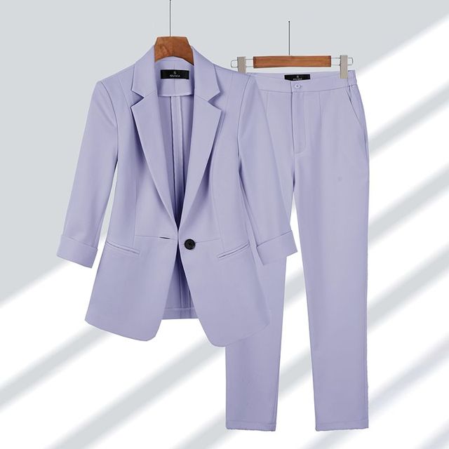 Dam Blazer Set Elegant Skräddarsydd Polyester Elastan