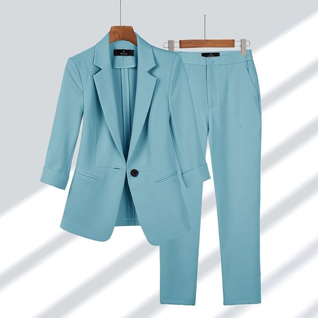 Dam Blazer Set Elegant Skräddarsydd Polyester Elastan