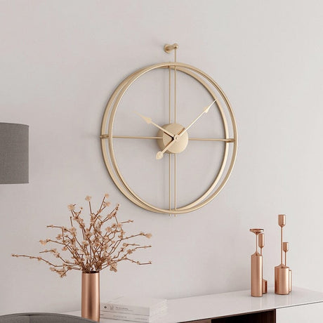 Silent Oversized Iron Clock | 20.5″ | Minimalist Numerals | Black/Gold | Brick by Brick Carvallo