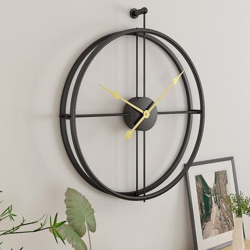 Silent Oversized Iron Clock | 20.5″ | Minimalist Numerals | Black/Gold | Brick by Brick Carvallo