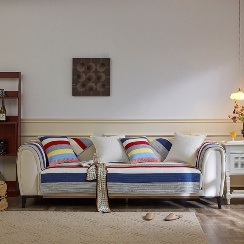 Färgglad randig vadderad soffa chic skydd sofföverdrag Carvallo