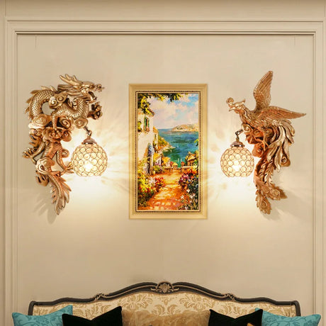 DragonPhoenix - Lyxig Drak- och Fenix-vägglampa Dekorativ Belysning Carvallo