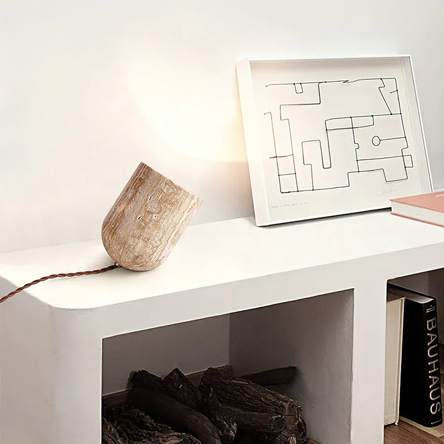 Royallure Modern Travertin Golv- och Bordslampa Naturlig Sten Sängrum Belysning Carvallo