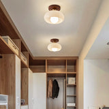 Hallway Ceiling Lamp Featuring Crystal and Natural Wood Carvallo
