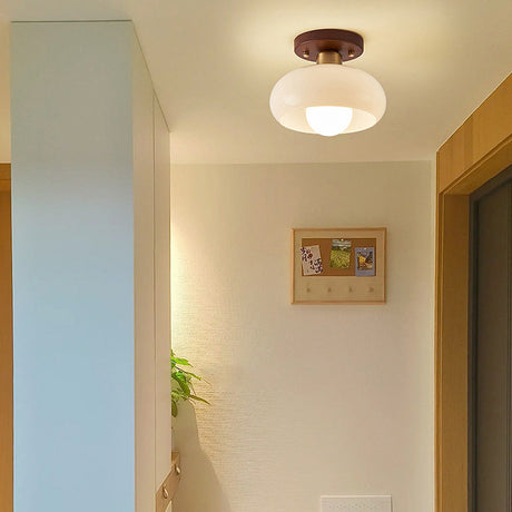 Hallway Ceiling Lamp Featuring Crystal and Natural Wood Carvallo