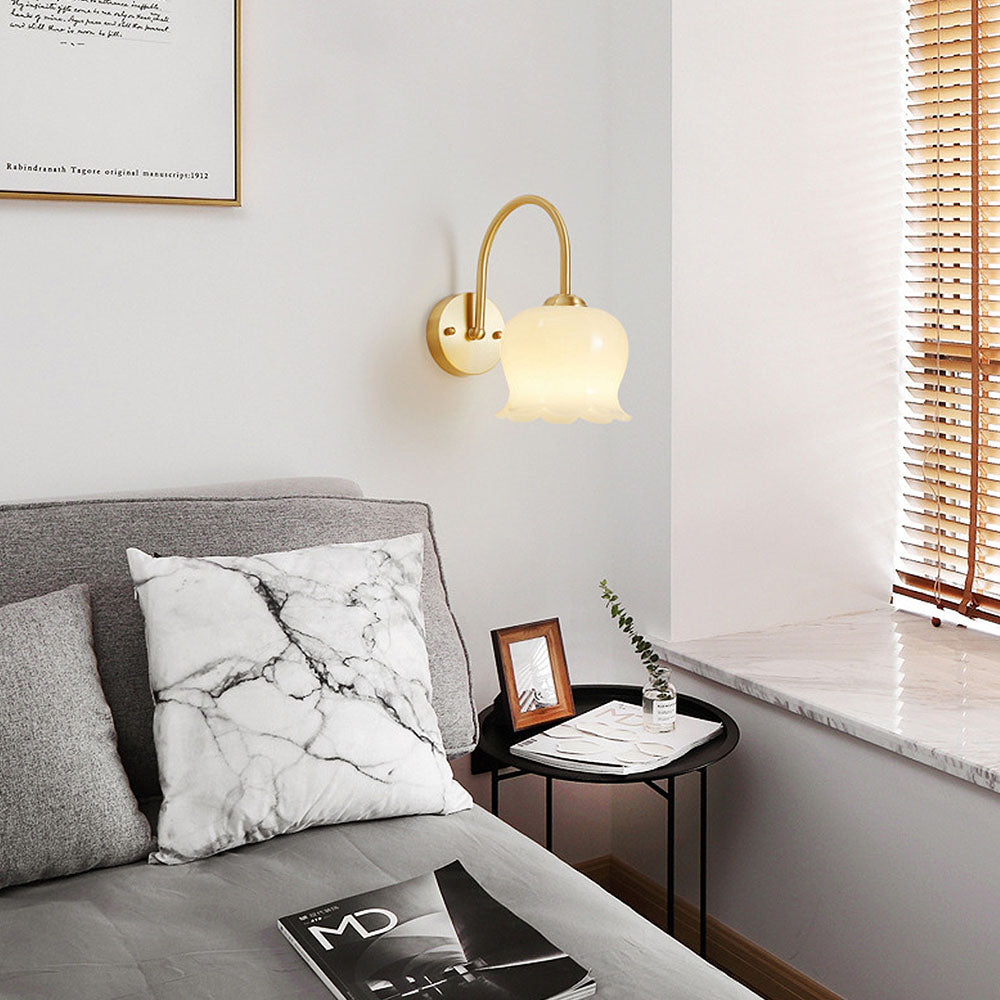 Fransk Blomma Skugga Glas Vägglampa Carvallo