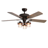 Rustik 52-tums trä takfläkt med fjärrkontroll och 3 LED-lampor Carvallo