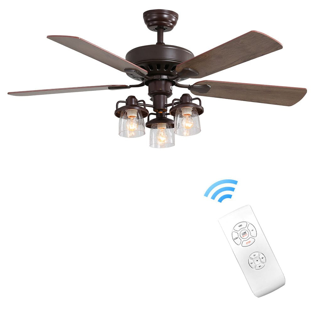 Rustik 52-tums trä takfläkt med fjärrkontroll och 3 LED-lampor Carvallo