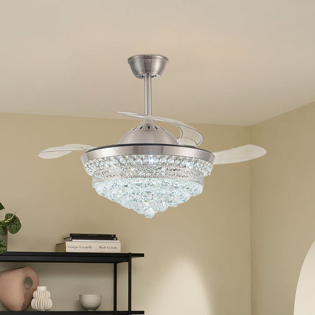 Elegant 42-tums takfläkt med kristallkrona och dimbar LED-lampa Carvallo