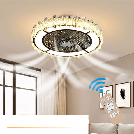 Stilren Rund Crystal LED Takmonterad Takfläkt Lampa Carvallo