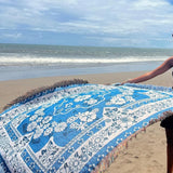 Lätt boho resefilt - Blå tusensköna blomma mönster Carvallo