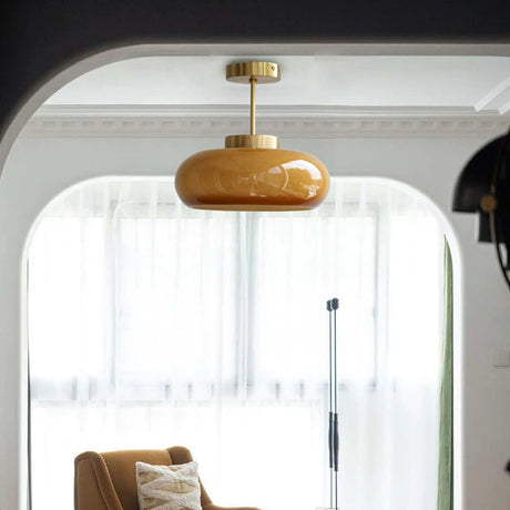 11" Mid-Century Stil Semi Flush Taklampa med Orange Glas Skärm Carvallo