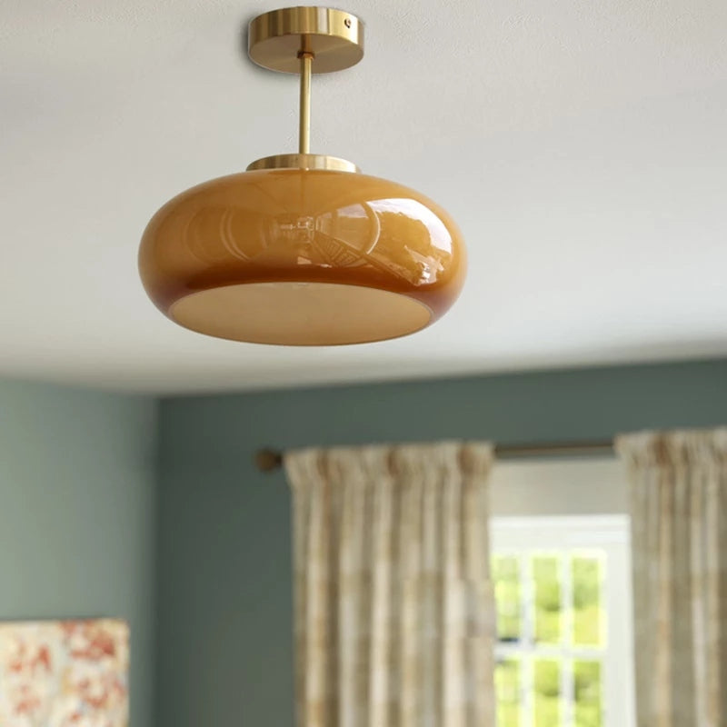 11" Mid-Century Stil Semi Flush Taklampa med Orange Glas Skärm Carvallo