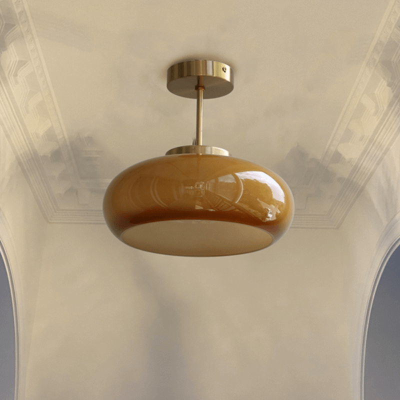 11" Mid-Century Stil Semi Flush Taklampa med Orange Glas Skärm Carvallo