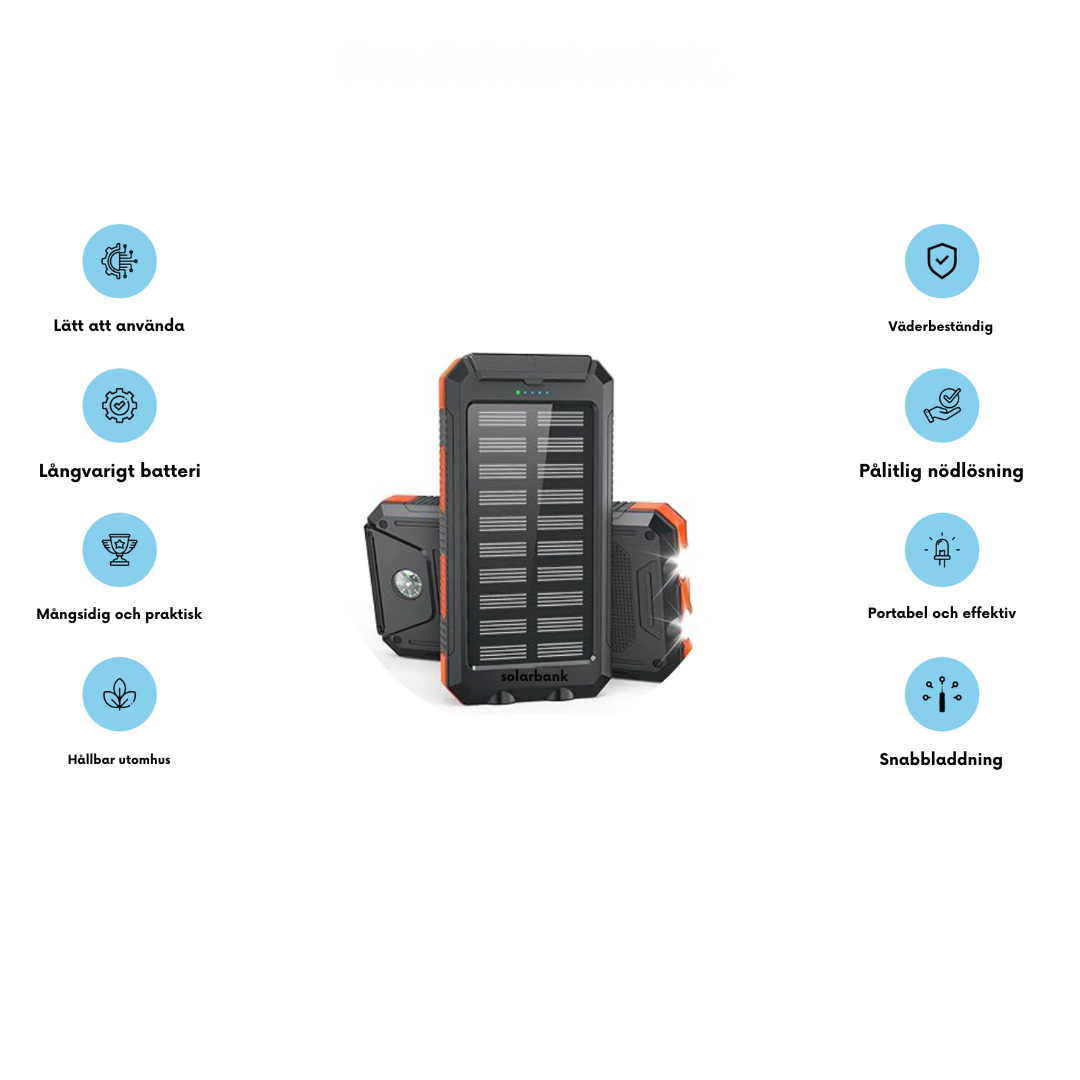 Solcells-Powerbank med dubbel laddning (USB och solcell)-VaruZ-Hemnix