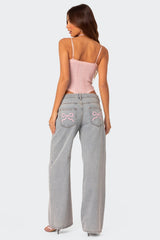 Dam Flared Jeans Stilren Åndbar Stretch Denim