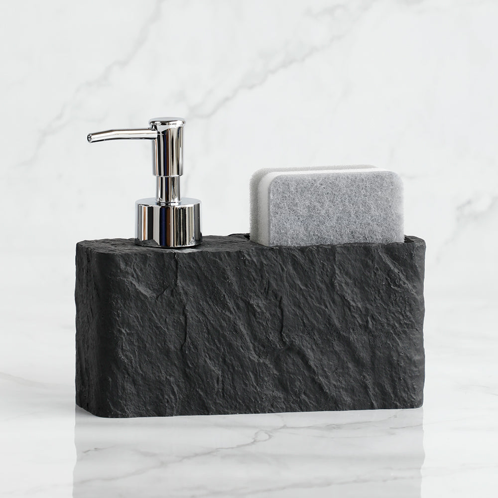 RockiClean – Tvålpump med Svamp i Imitationssten Svart Hemnix