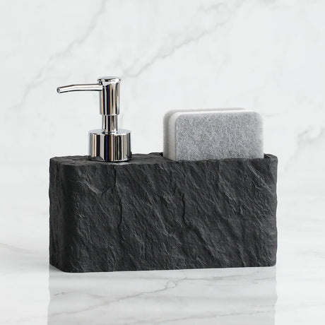 RockiClean – Tvålpump med Svamp i Imitationssten Svart Hemnix