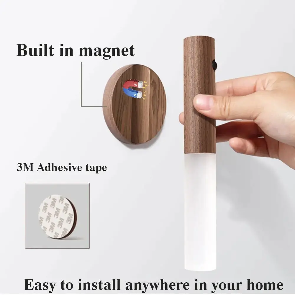 Vägglampa LED Rörelsesensor Trälampe Carvallo