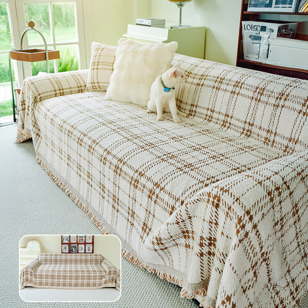 Klassisk Rutig Vändbar Antiskrapsoffa Täck Plush Carvallo