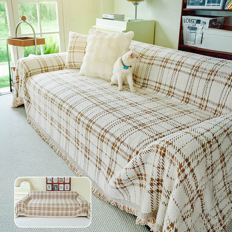 Klassisk Rutig Vändbar Antiskrapsoffa Täck Plush Carvallo