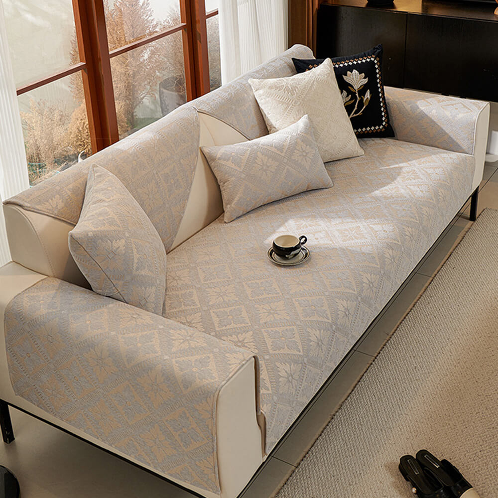 Fransk Elegans Chenille Mjuk Andningsbar Sofföverdrag 4 Säsonger Carvallo