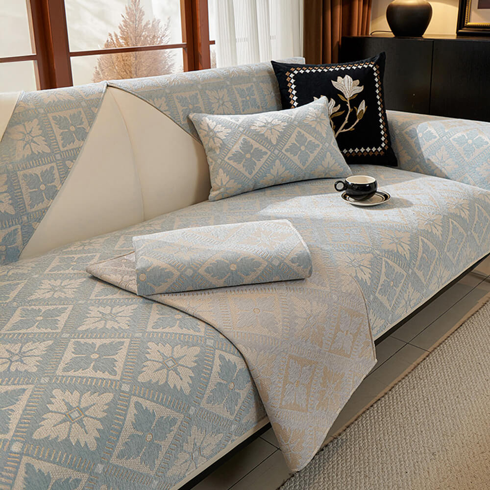 Fransk Elegans Chenille Mjuk Andningsbar Sofföverdrag 4 Säsonger Carvallo