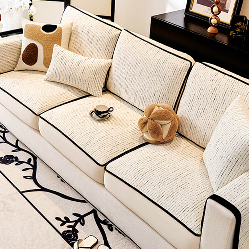 Linear Modern Stretch Chenille Full Wrap Sofföverdrag - Mjukt Hållbart Design Carvallo