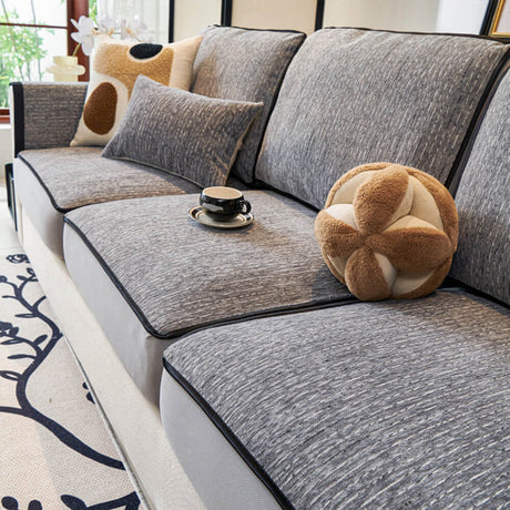 Linear Modern Stretch Chenille Full Wrap Sofföverdrag - Mjukt Hållbart Design Carvallo