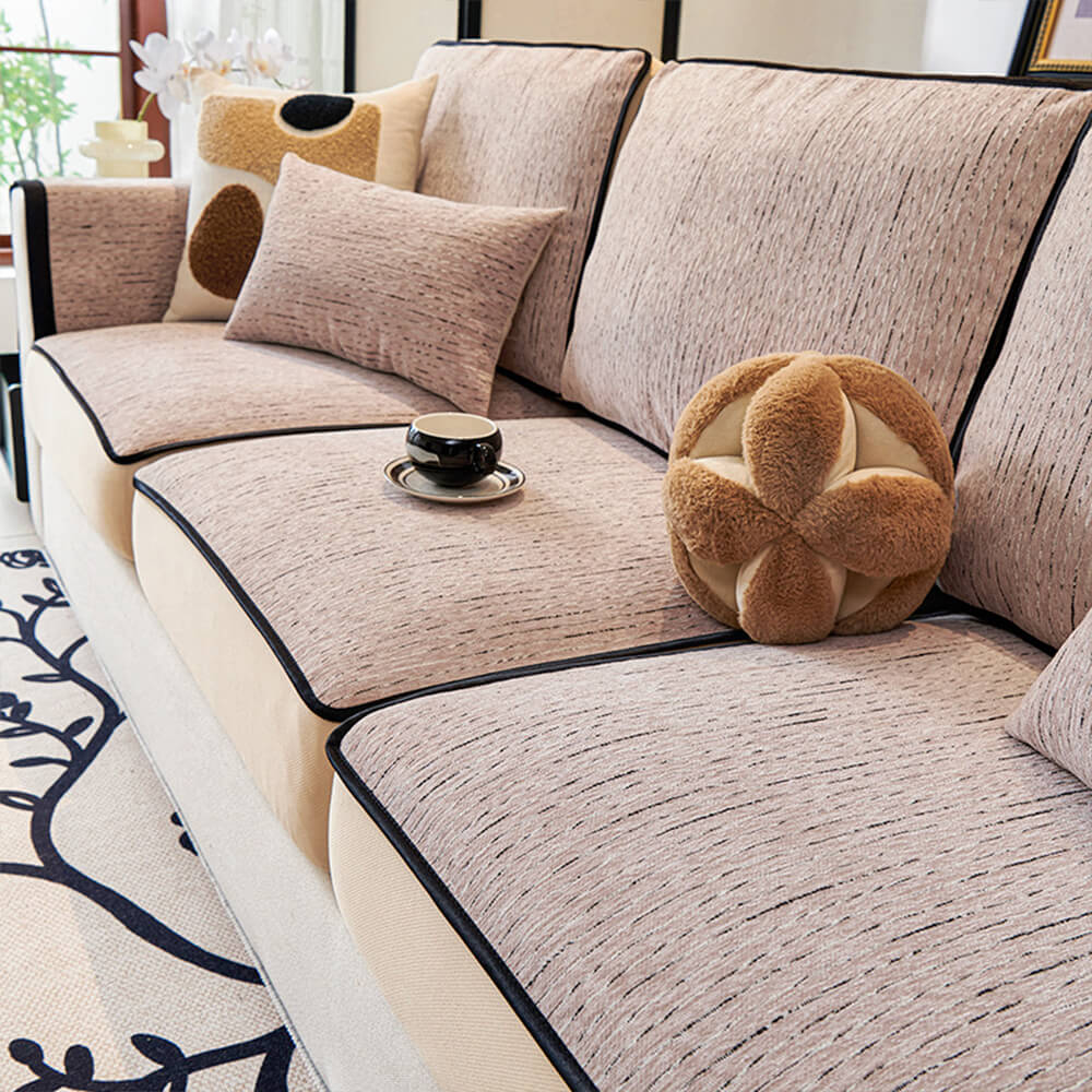 Linear Modern Stretch Chenille Full Wrap Sofföverdrag - Mjukt Hållbart Design Carvallo