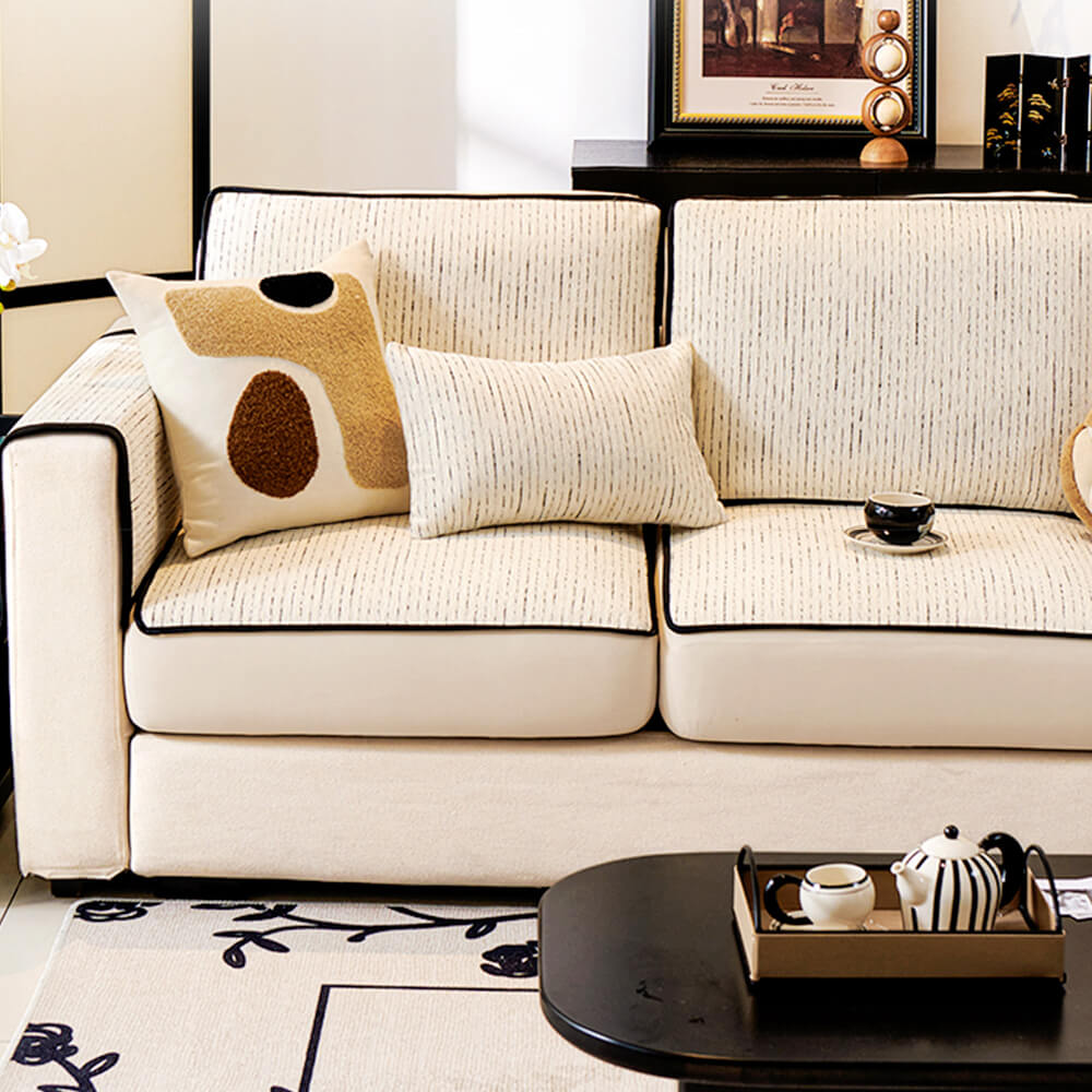 Linear Modern Stretch Chenille Full Wrap Sofföverdrag - Mjukt Hållbart Design Carvallo