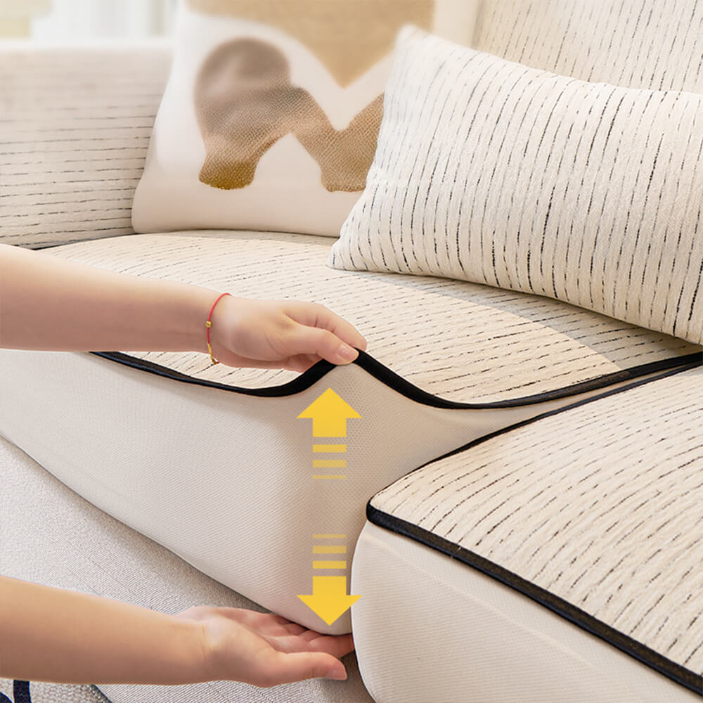 Linear Modern Stretch Chenille Full Wrap Sofföverdrag - Mjukt Hållbart Design Carvallo