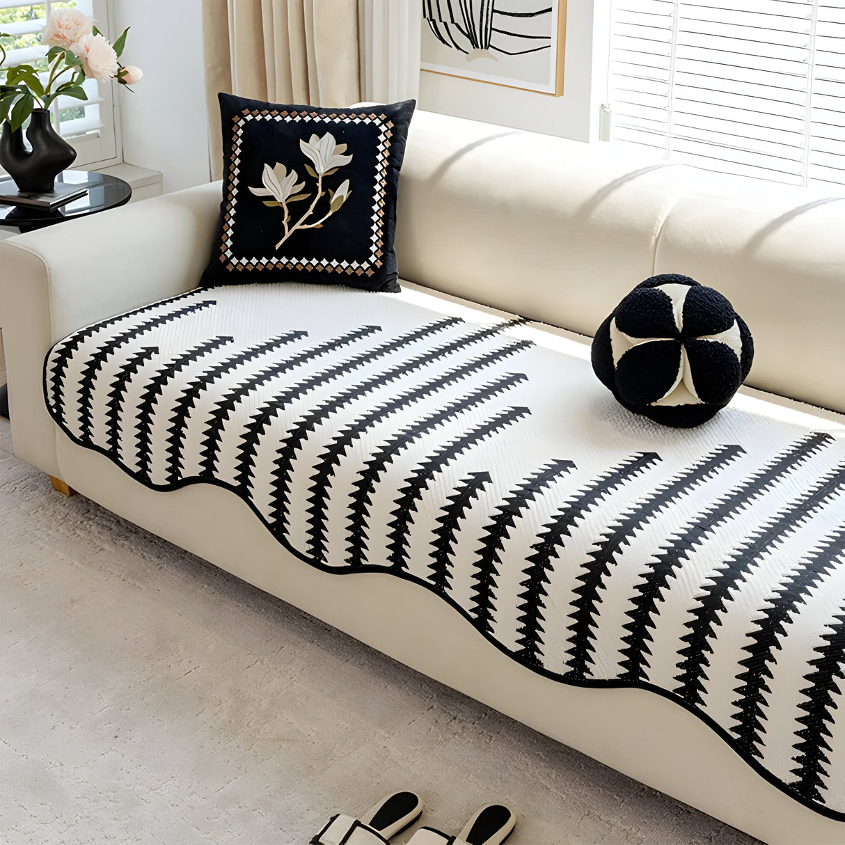 ArtiLounge Täckning - Modern Chevron Rand Chenille Sofföverdrag Carvallo