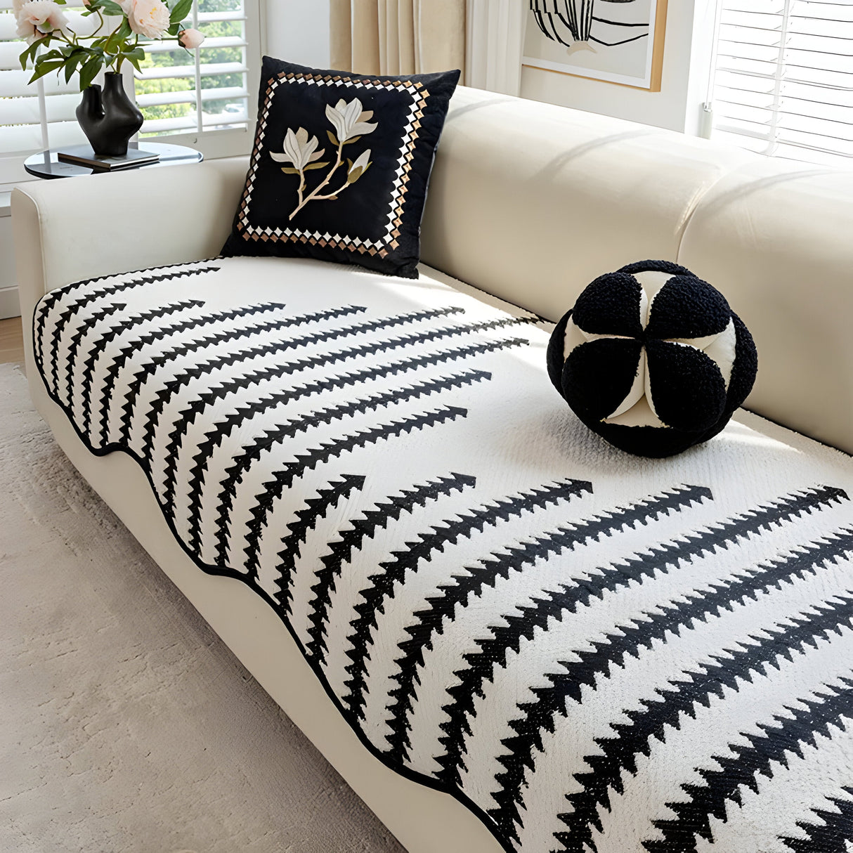ArtiLounge Täckning - Modern Chevron Rand Chenille Sofföverdrag Carvallo