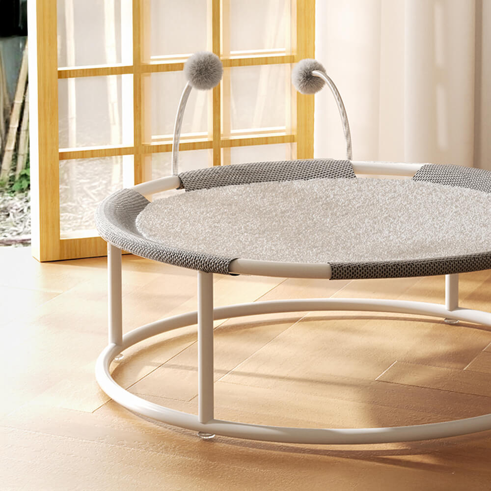 Rund Andningsbar Fuktbevis Varm Nät Kattbädd med Pom-Poms Carvallo