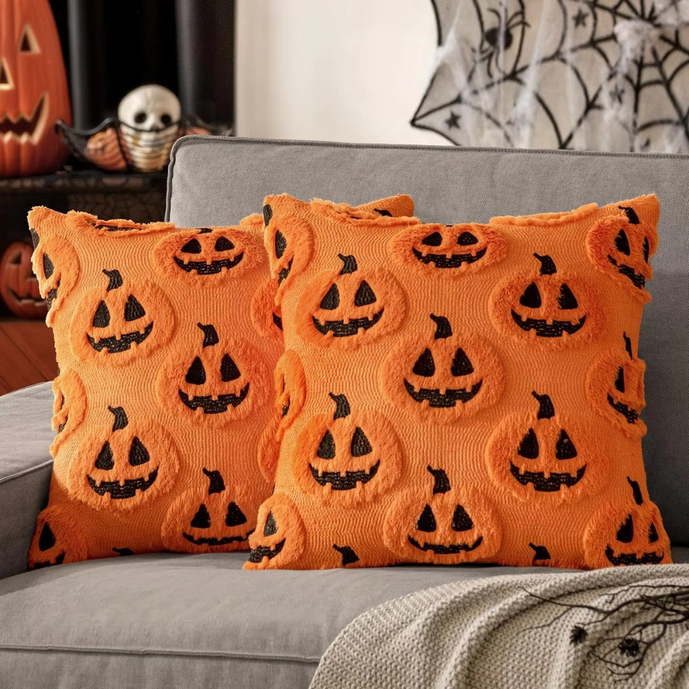 Mysigt örngott i konstfleece med pumpa – Kuddfodral för festligt Halloween-inredning MILA Sverige