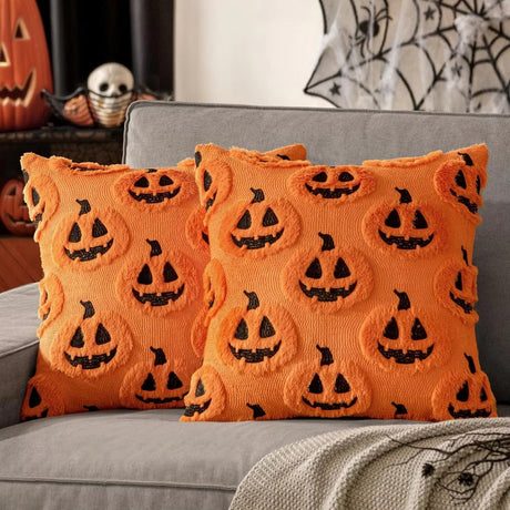 Mysigt örngott i konstfleece med pumpa – Kuddfodral för festligt Halloween-inredning MILA Sverige