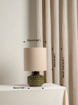 Glaserad Keramisk Bordsbelysning | Mid-Century Nattduksbordslampa | Naturlig Linneskärm | 15" | Brick by Brick Carvallo